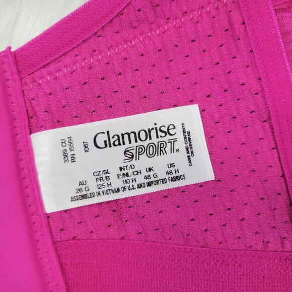 NWOT Glamorise Sport Sports Bra Pink Black Size 48H Plus - Picture 10 of 11